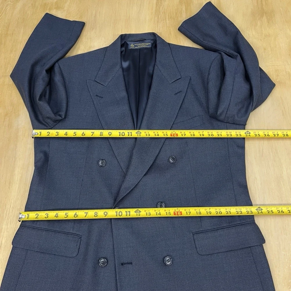 Vintage Brooks Brothers Double Breasted‎ Blazer Mens 45L Long Wool Navy Ventless